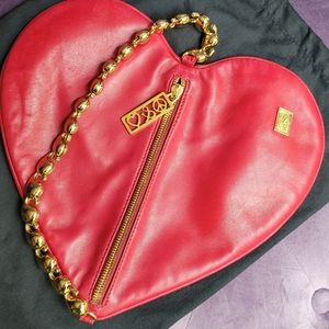 Rare Moschino Red Leather Heart Clutch Bag